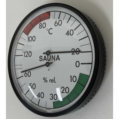 Teploměr vlhkoměr-kovový kulatý černý 160mm