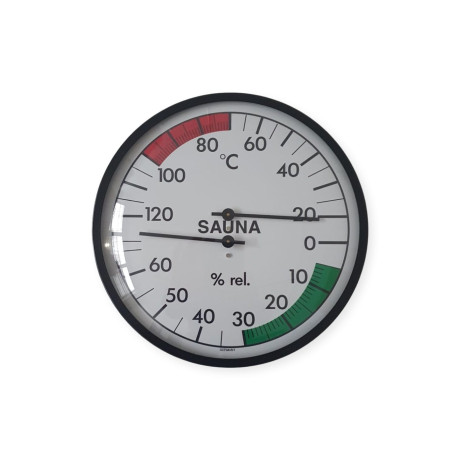 Teploměr vlhkoměr-kovový kulatý černý 160mm