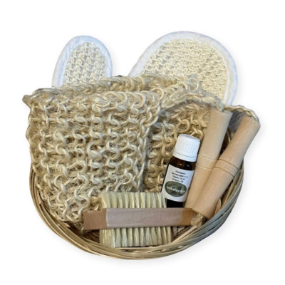 Saunaproject darčekový košíček s prírodnými masážnymi doplnkami