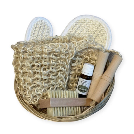 Saunaproject darčekový košíček s prírodnými masážnymi doplnkami