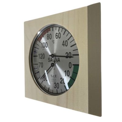 Teploměr s vlhkoměrem ve  dřevě do sauny-čtverec