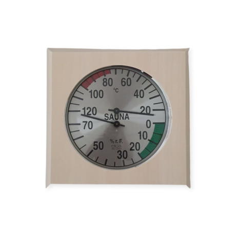 Teploměr s vlhkoměrem ve  dřevě do sauny-čtverec
