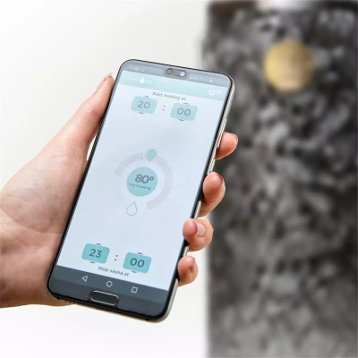 HUUM saunový regulator UKU Wi-Fi Glass Black mobilné aplikácie v prírode