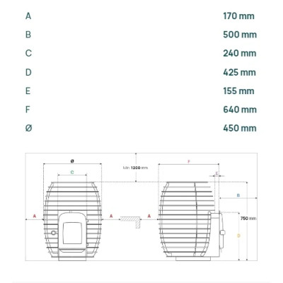 HUUM saunová pec na drevo HIVE Heat 12kW LS rozmery